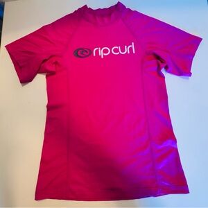 Rip Curl Swim Shirt Youth Girls Size 10 Medium Hot Pink Short Sleeve Pre. Owned